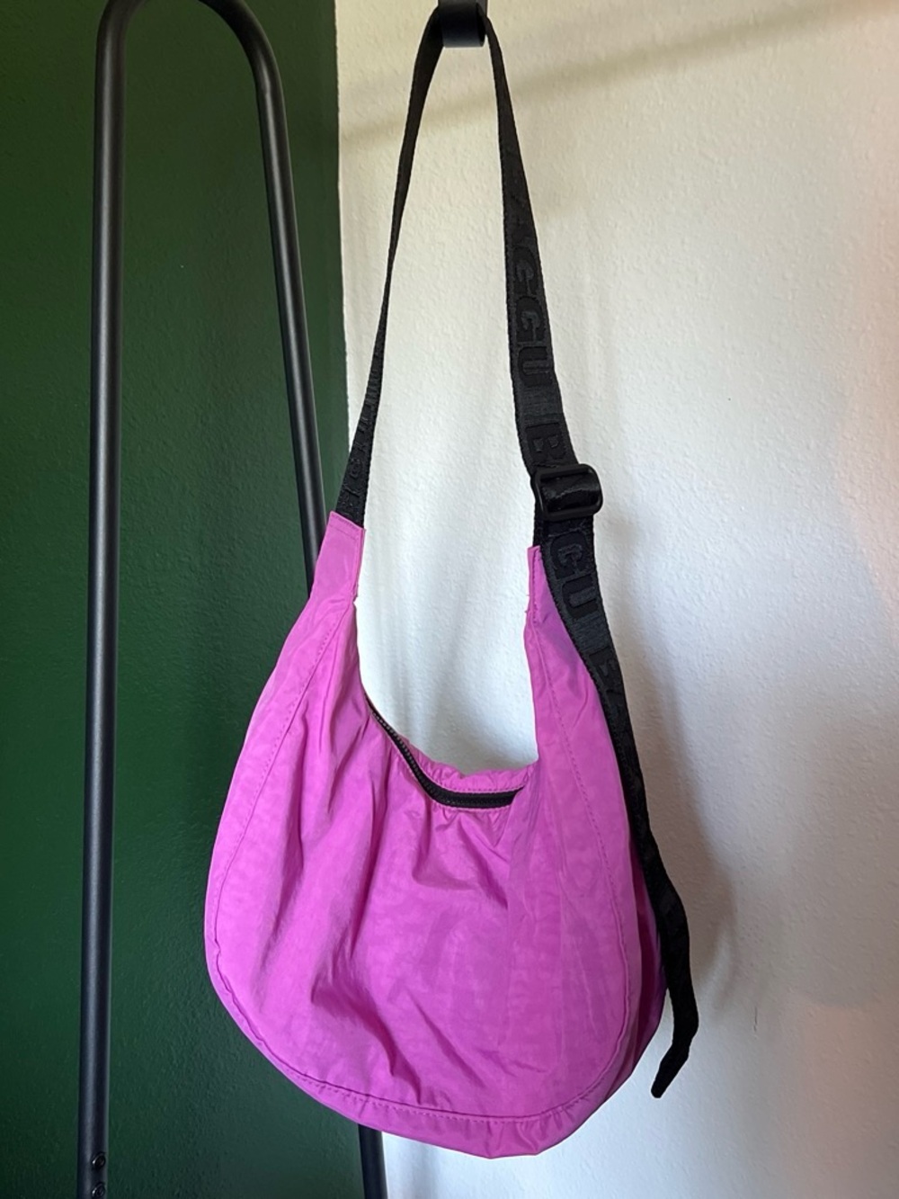 Baggu Pink nylon Crossbody Shoulder Bag with Adjustable Black Strap